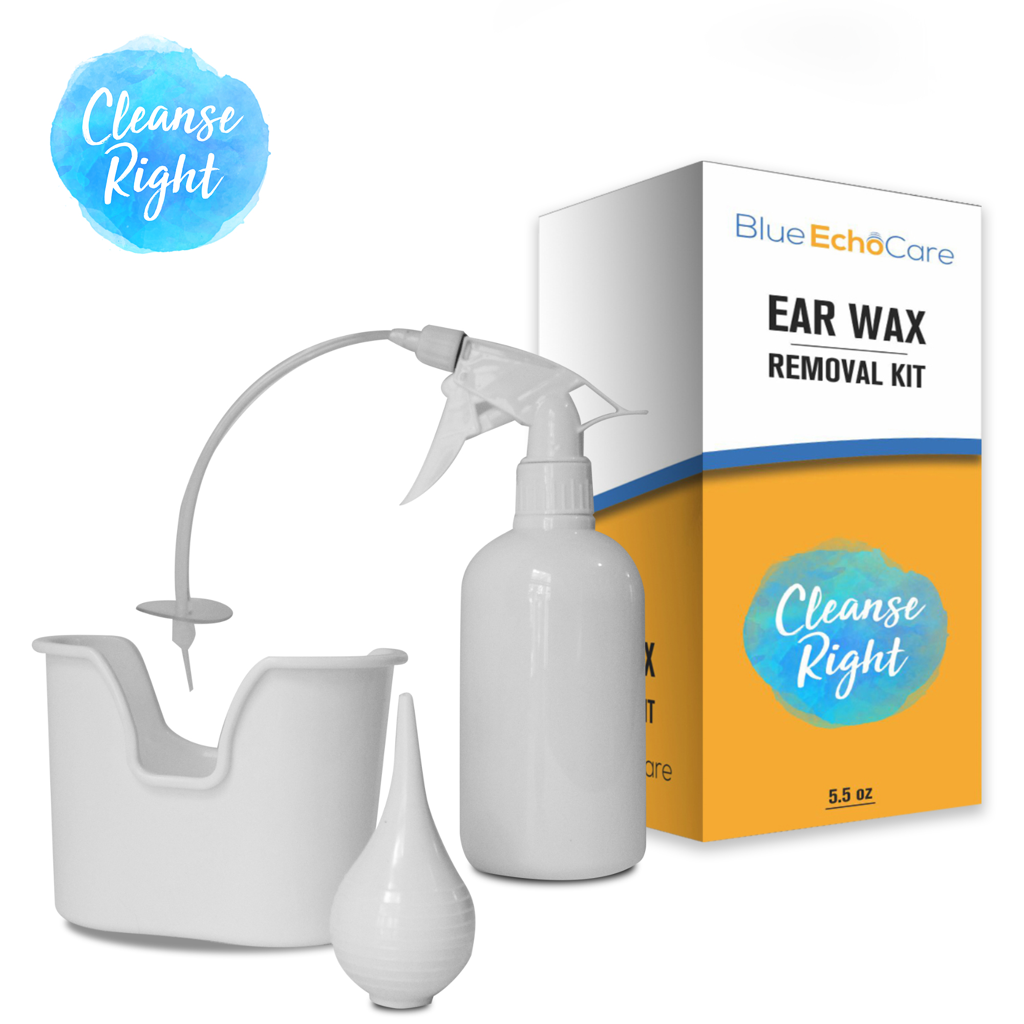New Model! Ear Wax Removal Kit with USA MADE, Reusable, Dishwasher Friendly  TIPS! Ear Spiral, Basin and Rubber Bulb Syringe