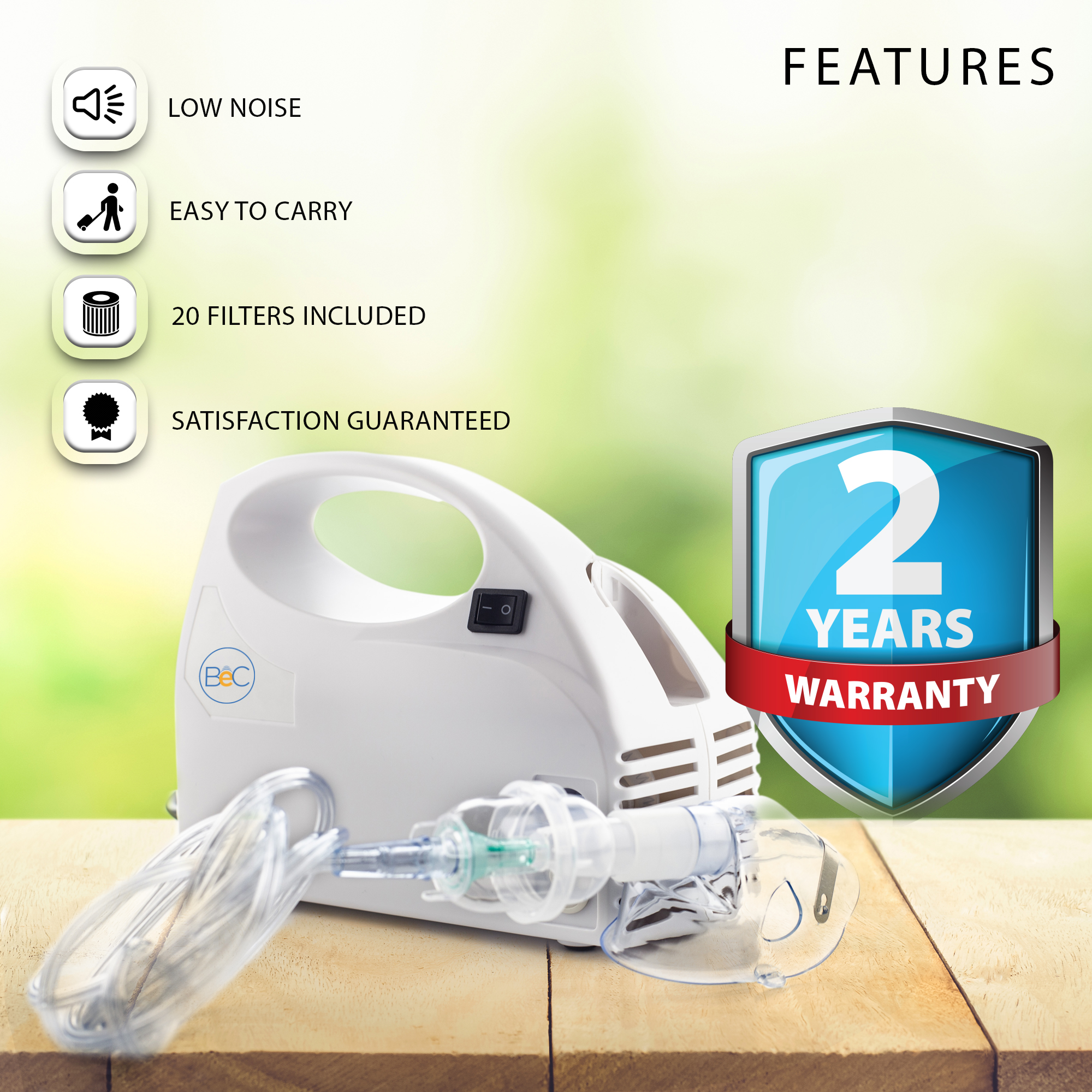 BeC Award-Winning Portable Nebulizer with 20 Filters, Adult and