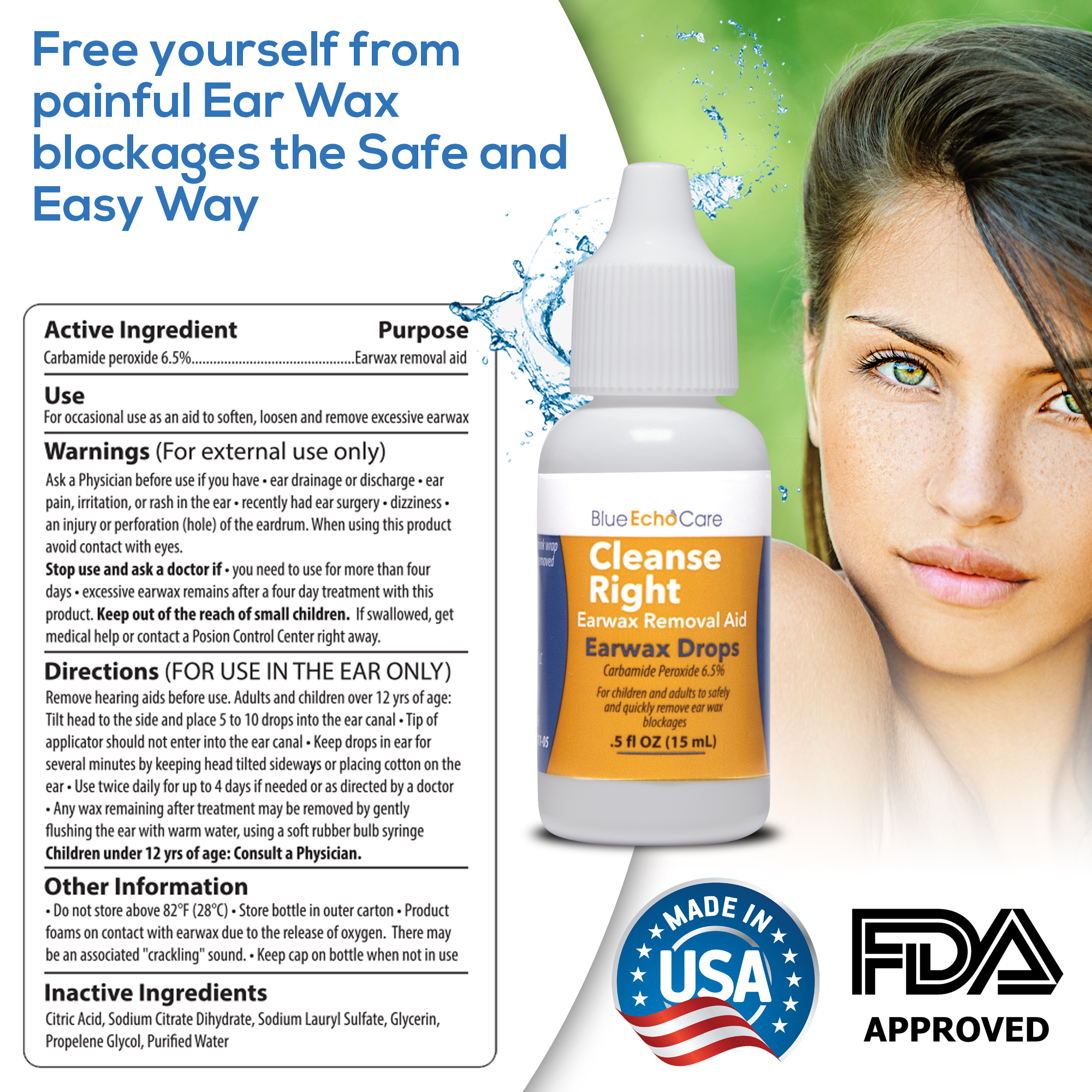 Cleanse Right Ear Wax Drops FDA Approved USA Made Ear Wax Removal Drops